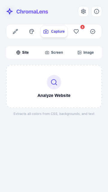 Capture tab for extracting colors from a screen region or an image